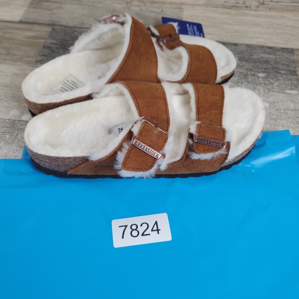 Birkenstock Arizona Womens Slides Sandals Sz 5 Narrow Mink Shearling Suede - Picture 12 of 12